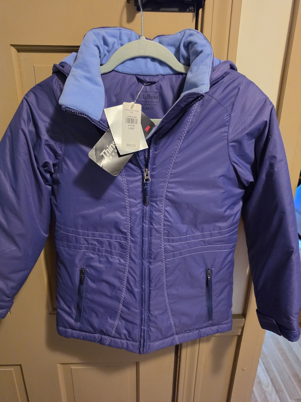 NWT L.L. Bean Girls' Purple Puffer Jacket with Light Fleece Collar